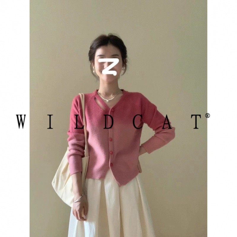 ไล่ระดับสีสีแดงหวานสวมใส่ด้านนอกเสื้อกันหนาวเสื้อถักผู้หญิงสไตล์ใหม่ฤดูใบไม้ผลิฤดูใบไม้ร่วงสไตล์สั้นแฟชั่นเฉพาะด้านบน