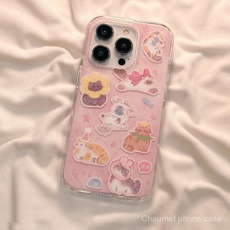 ลายการ์ตูนแมวน่ารักเข้ากันได้กับ iphone15เคสมือถือ16เคสนิ่ม14รุ่นใหม่13PROMAX การ์ตูน12กันกระแทก hhou