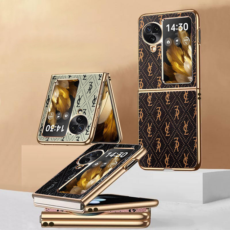 Yjd สําหรับ OPPO ค้นหา N3 Flip N2 พลิกแฟชั่น Higher-end หนัง Electroplated Edge เคสโทรศัพท์กันกระแทก