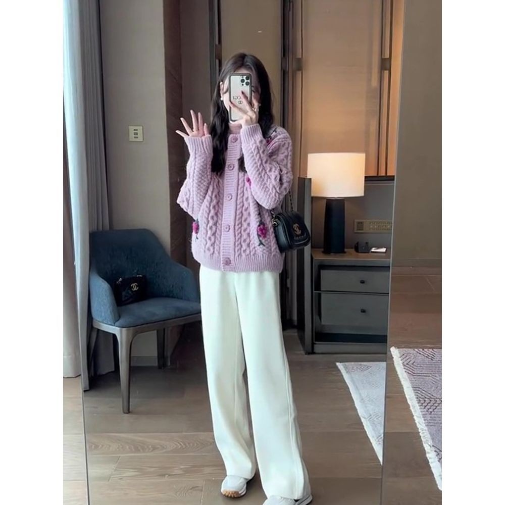 เสื้อกันหนาว เสื้อไหมพรม คอกลม สั้น เวอร์ชั่นเกาหลี อ่อนโยน