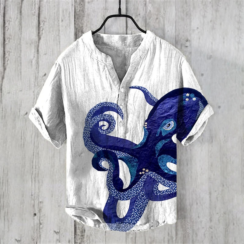 เสื้อเชิ้ตผู้ชาย เฮนรี่ - เสื้อยืดเสื้อผ้าพิมพ์ปลาหมึก รูปที่ 3