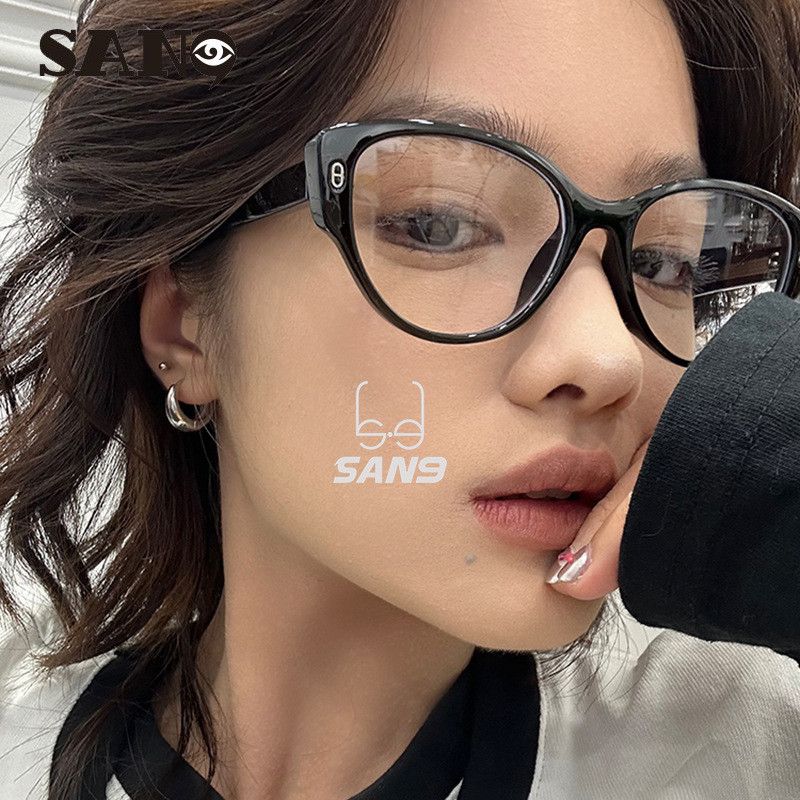 เลนส์แบบถอดเปลี่ยนได้COD (San9)2024 ใหม่ป้องกันแสงสีฟ้าเวอร์ชั่นเกาหลี Cat Eye กรอบแว่นตาสําหรับผู้หญิง