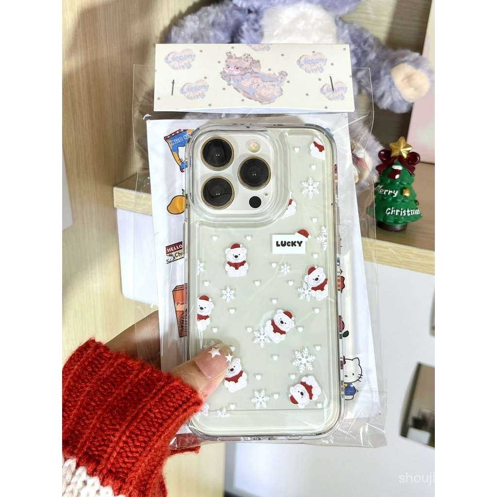คริสมาสต์เกล็ดหิมะหมี iPhone 15/14promx เคสมือถือ13/12/11กันกระแทก XR เคสนิ่ม x/xs ebhe