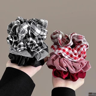 สีดําสีแดงคลาสสิก Little Grid เชือกผม Scrunchies หางม้าผูกผม Headwear เครื่องประดับผม