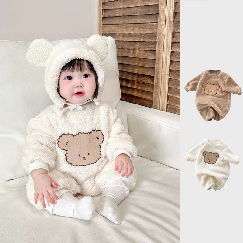 0-24 เดือนเด็กทารกชายหญิง Romper ฤดูหนาว Plush Warm Jumpsuit หมวกหมีน้อยน่ารัก