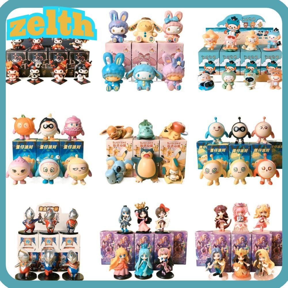 Zelth กล่อง Sanrio, Mini World Egg Party Kuromi Melody กล่องของเล่น,เครื่องประดับการ์ตูนของแท้น่ารักอะนิเมะรูปสําหรับเด็ก