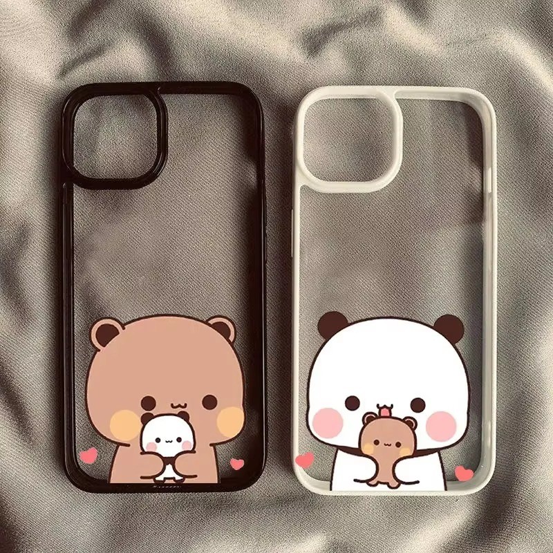 เคสโทรศัพท์สําหรับiphone16 15 14 13 12 11 Pro Max 16eสําหรับiPhone XS X XR 8 7 Plus SE2020 2022 13 Miniตลกน่ารักหมีคู่จับคู่กันกระแทกClear Hard Cover