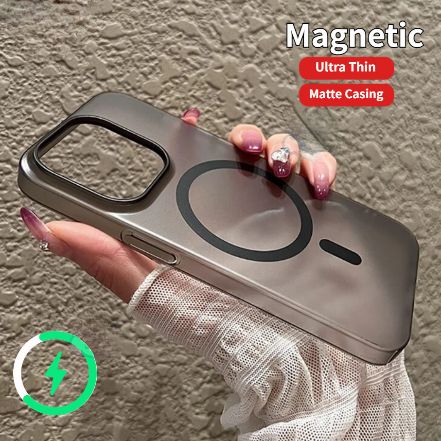 เคสโทรศัพท์เคลือบบางเฉียบสําหรับ iPhone 16 15 14 Pro Max 13 12 11 Pro Max Plus แม่เหล็กโปร่งใสกันกระแทกปกแข็ง