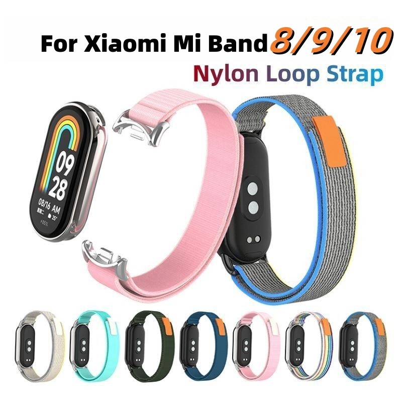 สายรัดไนลอน Velcro Loopback สําหรับ Xiaomi Mi Band 10 9 8 สายรัดข้อมือสําหรับ Mi Band8/Mi Band9/Mi B
