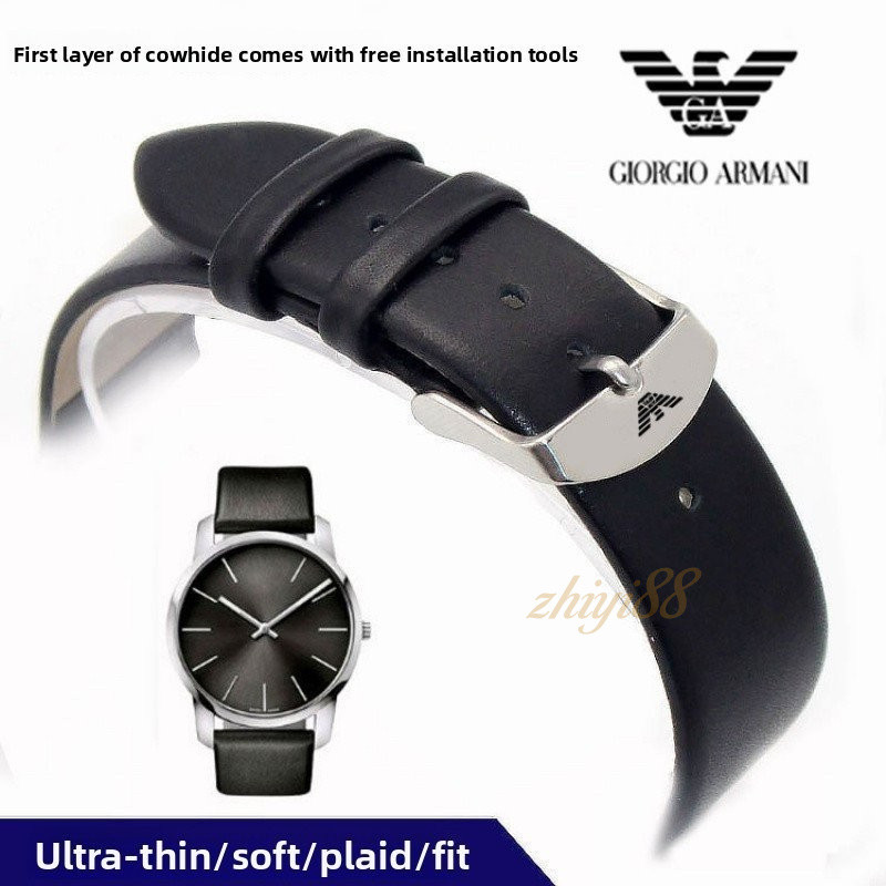 สําหรับ Armani สายนาฬิกาหนังแท้ 12-22 มม.-สาย Smooth Grain สําหรับ AR5905 AR5981 AR2433 AR2432 (หัวเข็มขัดเข็ม + เครื่องมือฟรี)