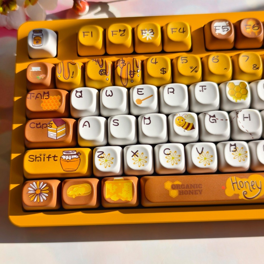 Honey Keycaps 120 คีย์ MOA โปรไฟล์ PBT Dye Sublimation Wooting60 MAD60 Aula F75 รอบ Keycaps การ์ตูนส