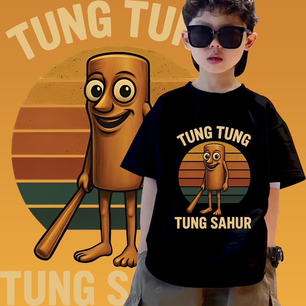เสื้อยืดเด็ก วัยผู้ใหญ่ Tung Tung Tung Sahur กราฟิกตลก ใส่ได้ ทั้ง ใส่สบาย ไม่หด ไม่ย้ ผ้าฝ้าย 100 90-150CM S-XXXL เสื้อ