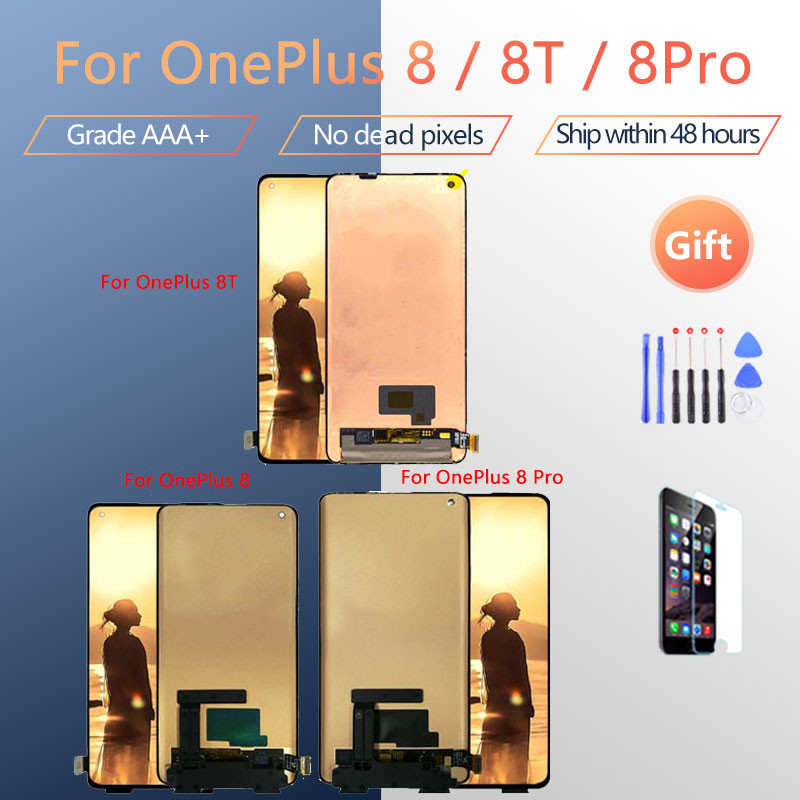 จอแสดงผล OLED สําหรับ OnePlus 8 8Pro 8T AMOLED LCD ประกอบหน้าจอและเคสด้านหน้าส่งเครื่องมือซ่อมแซมและ