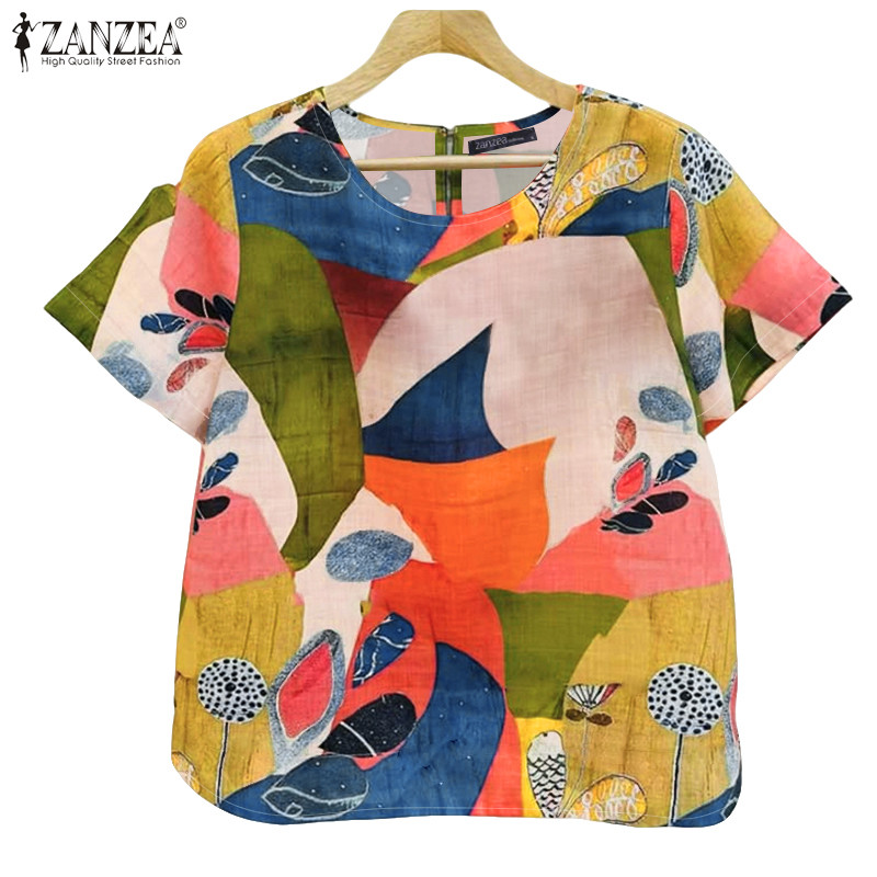 ZANZEA สไตล์เกาหลีสำหรับวันหยุด ผู้หญิง คอกลม พิมพ์ลายบางเบา