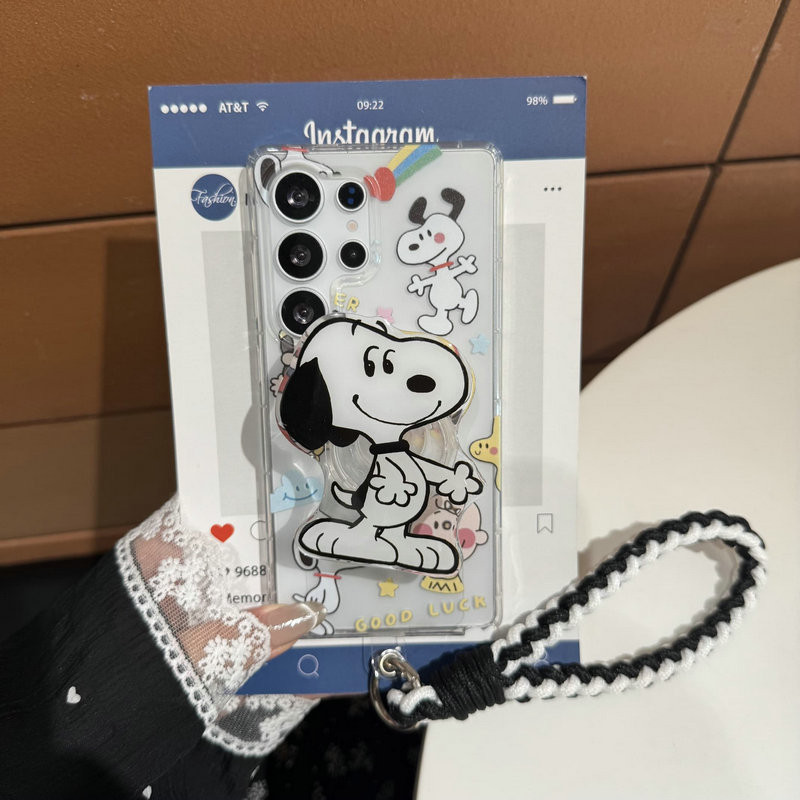SAMSUNG Snoopy Bracketเคสโทรศัพท์Samsung Galaxy S25 S24 Ultra S24Plus S23 Ultra S23+ S23FE S22Ultra 