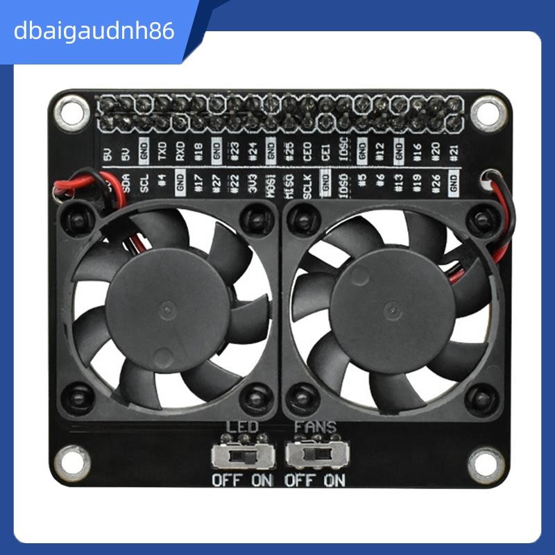 READY STOCK Dual Cooling Fan Shield forRaspberry Pi 4B forRaspberry Pi 4B พร้อมฮีทซิงค์สีเขียว LED R