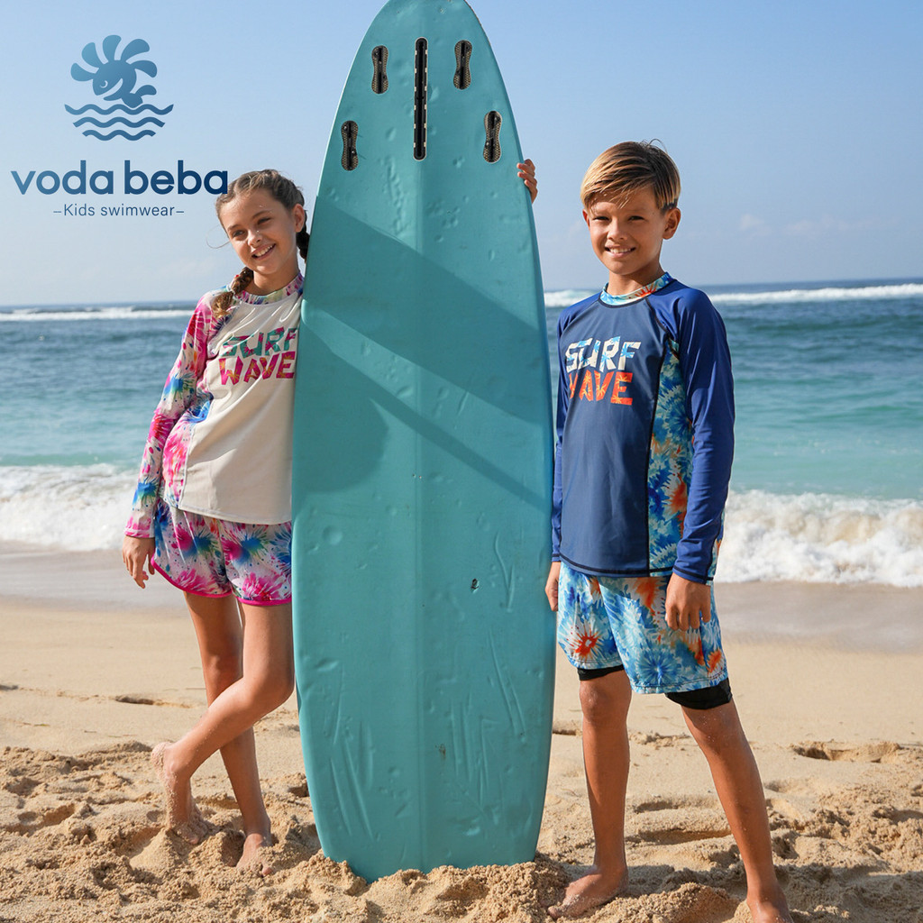 ชุดว่ายน้ำเด็กผู้ชายรุ่นใหม่2025ชุดว่ายน้ำเด็กแยกชิ้นแขนยาวแห้งเร็วชุดว่ายน้ำเด็กกลางและใหญ่กันแดด