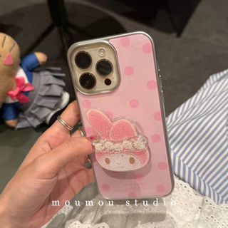Huiwanju ผงอีพ็อกซี่ Polka Dot ดอกไม้กระต่ายเหมาะสําหรับ iPhone16Promax โทรศัพท์มือถือกรณี Apple 15Pro หญิง 14/13 กรณีป้องกัน