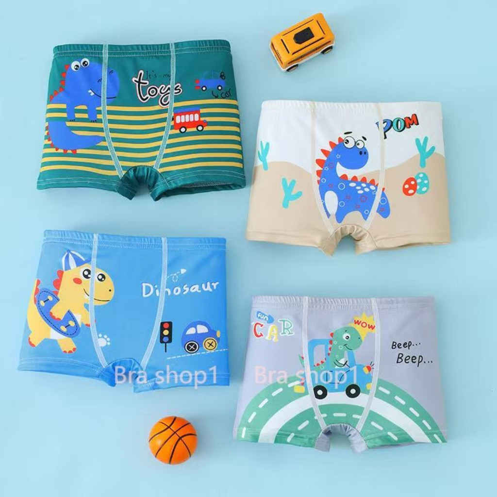 กางเกงบ็อกเซอร์เด็กชาย มาใหม่ 4 ชิ้น ผ้าเนื้อนุ่ม ลายปลาน่ารัก พร้อมส่ง
