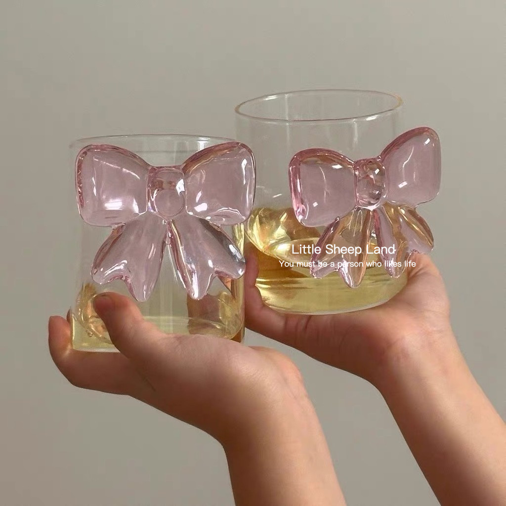 แก้วน้ำ แก้วกาแฟ โบว์🎀3d 300mlสำหรับร้านกาแฟ