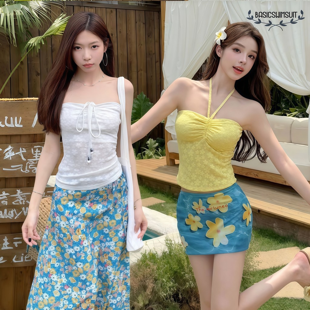 🧡Basic swimsuit💛 ฤดูร้อน แฟชั่น เสื้อท่อนบน + กระโปรง ชุดว่ายน้ำ 3 สไตล์ (ขายแยกชิ้น สามารถคละแบบได้)