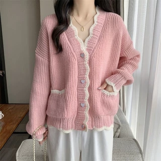 Veewink เสื้อสเวตเตอร์สไตล์หวาน สีชมพูนุ่มนวล แขนยาว ใส่สบาย ฮิตตลอดปี ใส่ได้ทุกโอกาส