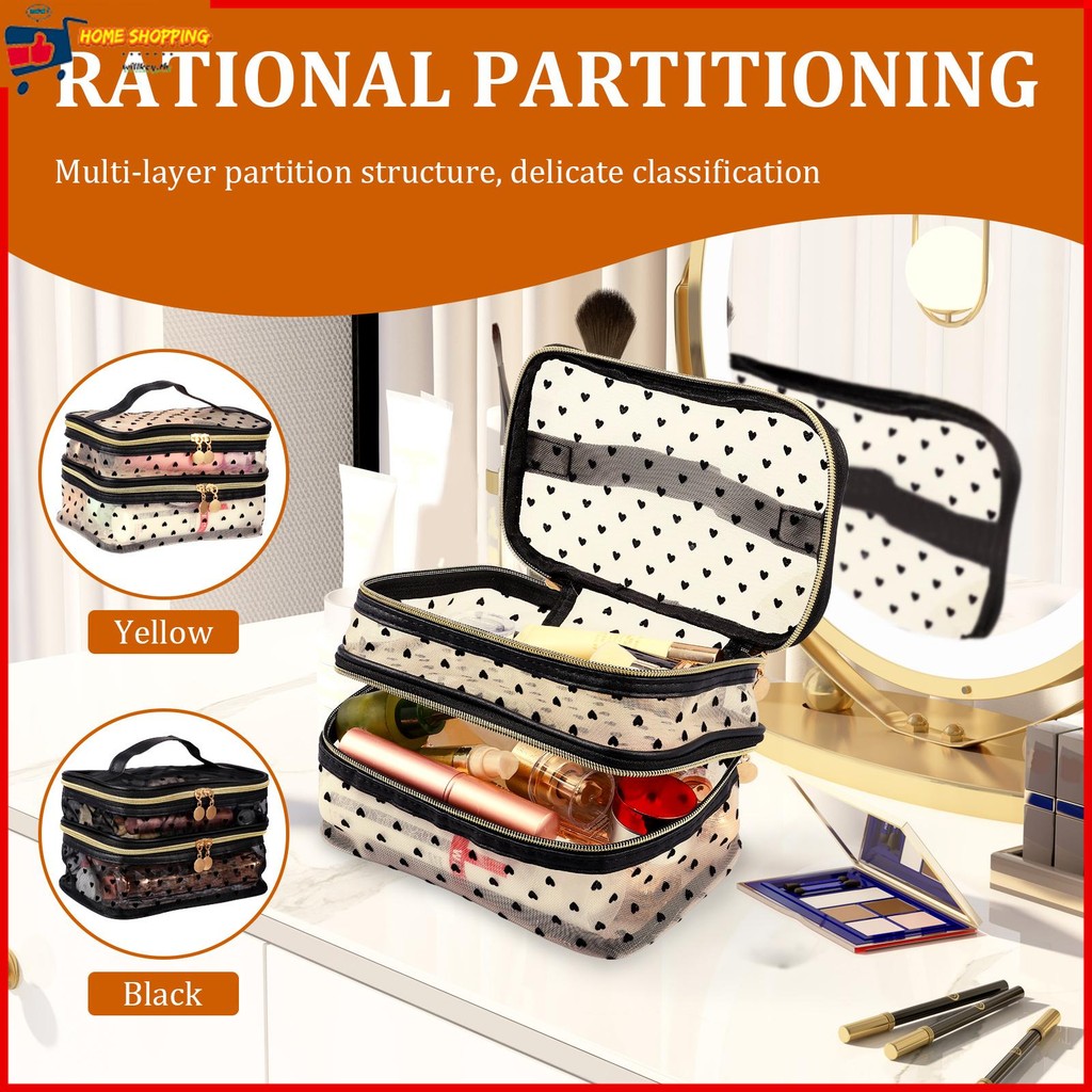กระเป๋าเครื่องสําอางกระเป๋าแต่งหน้าแบบพกพาสองชั้นความจุขนาดใหญ่สําหรับเดินทางที่บ้านธุรกิจ ร้านค้า95