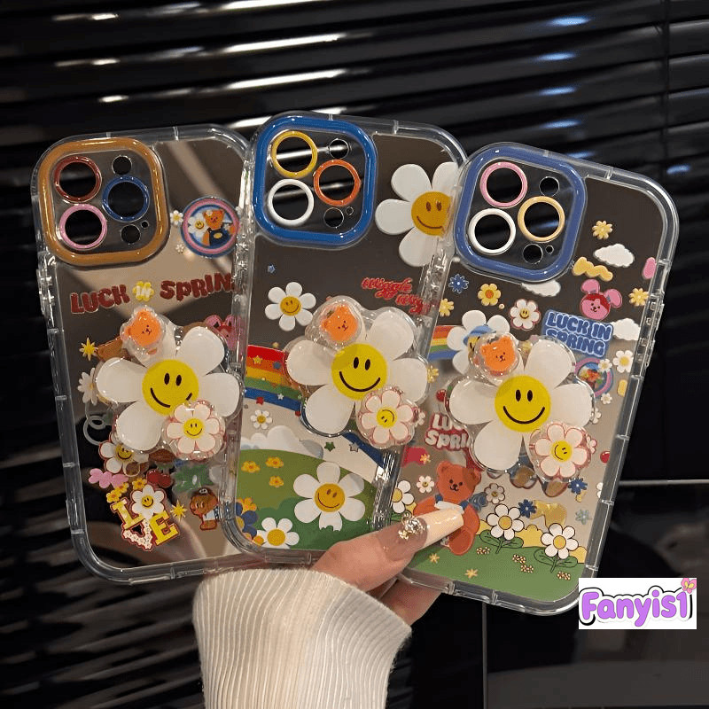 กระจกสําหรับiPhone 11 13 16 15 14 12 Pro Max 7 8Plus X XS XR Maxเคสโทรศัพท์Ins 2in1 Simpleขั้นสูงดอกไม้วงเล็บเคสโทรศัพท์ฝาครอบป้องกัน – โปรปัง