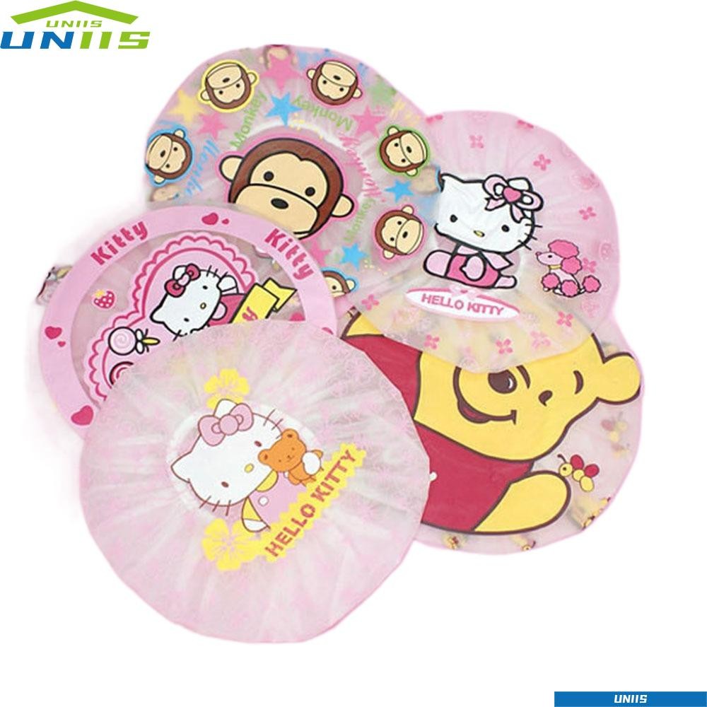 UNIIS หมวกอาบน้ําลายการ์ตูน,หมวกอาบน้ําผู้หญิง Hello Kitty กันน้ํา,น่ารักวินนี่เดอะพูห์ญี่ปุ่นหมวกอาบน้ํานํากลับมาใช้ใหม่ได้ห้องน้ําผลิตภัณฑ์