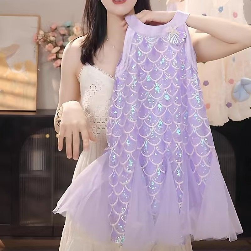 [ยี่ยะ] สาว2025ชุดฤดูร้อนเด็กทารกเชือกแขวนคอคอชุดเจ้าหญิงสาวแฟชั่นเสื้อกั๊กนางเงือกชุด