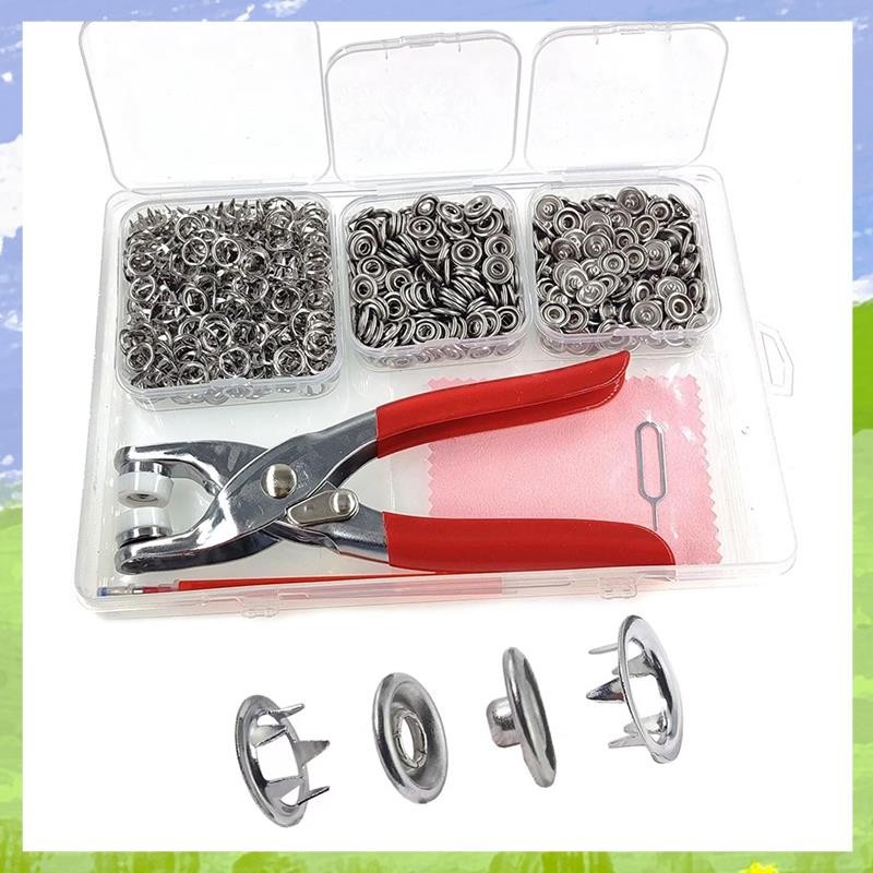 Snap Fasteners Kit 200 ชุด, 9.5 มม.ผ้า Snaps เสื้อผ้า Snaps ไม่มีเย็บ, สแตนเลสปุ่ม Snaps พร้อมคีม Sn