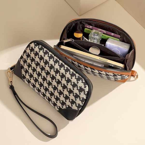 cardholder lanyard cardholder perota กระเป๋าคลัทช์ Houndstooth กระเป๋าหญิงอารมณ์ใหม่กระเป๋าสตางค์หนั