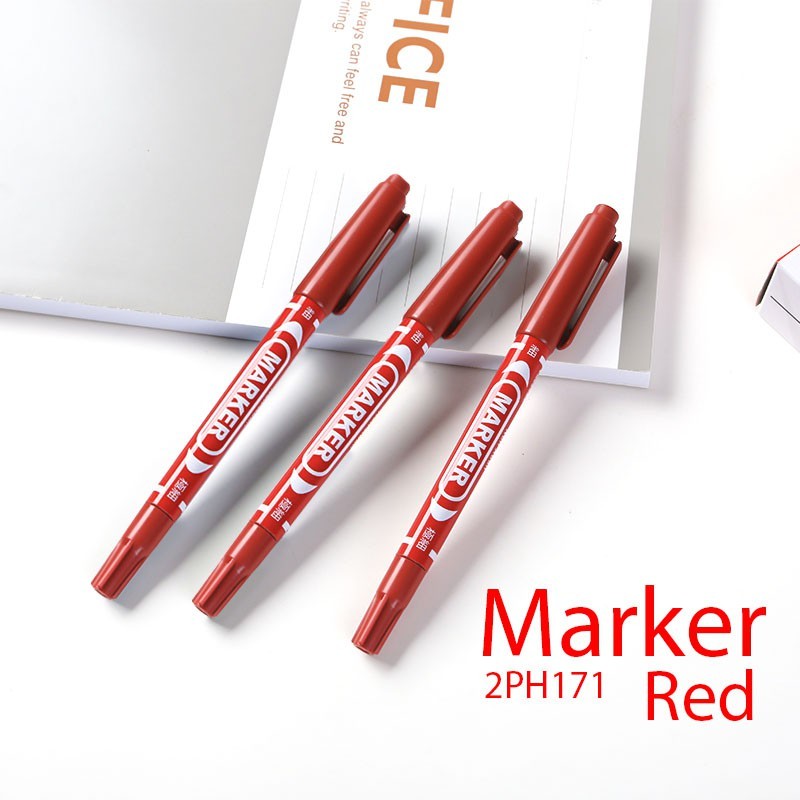 🔴🖍ปากกา Marker หัวปากกาแบบ 2 ทาง ( ไส้สีแดง )  ( สามารถลบออกได้ )ชิ้นละ 4 บาท (🎲สุ่มลาย)  ลบได้ Mark