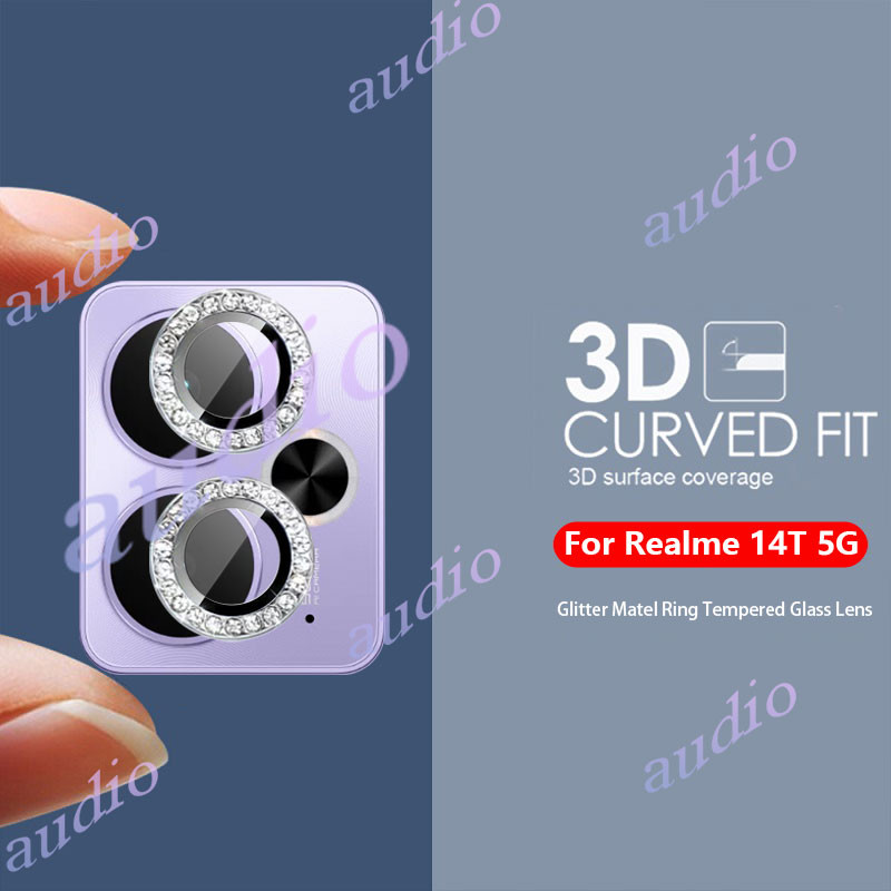 Realme 14T 5G Glitter เพชรโลหะแก้วกล้องเลนส์สําหรับRealme 14T Realme14T 5G 2025 BlingเงาColofulโลหะก