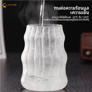 LAKOEMALL แก้วทรงสูงใส่ แก้วลายตรง สำหรับกาแฟชานมไข่มุก ถ้วยแก้ว ใส่ได้ทั้งร้อนและเย็น 410/530/650ML