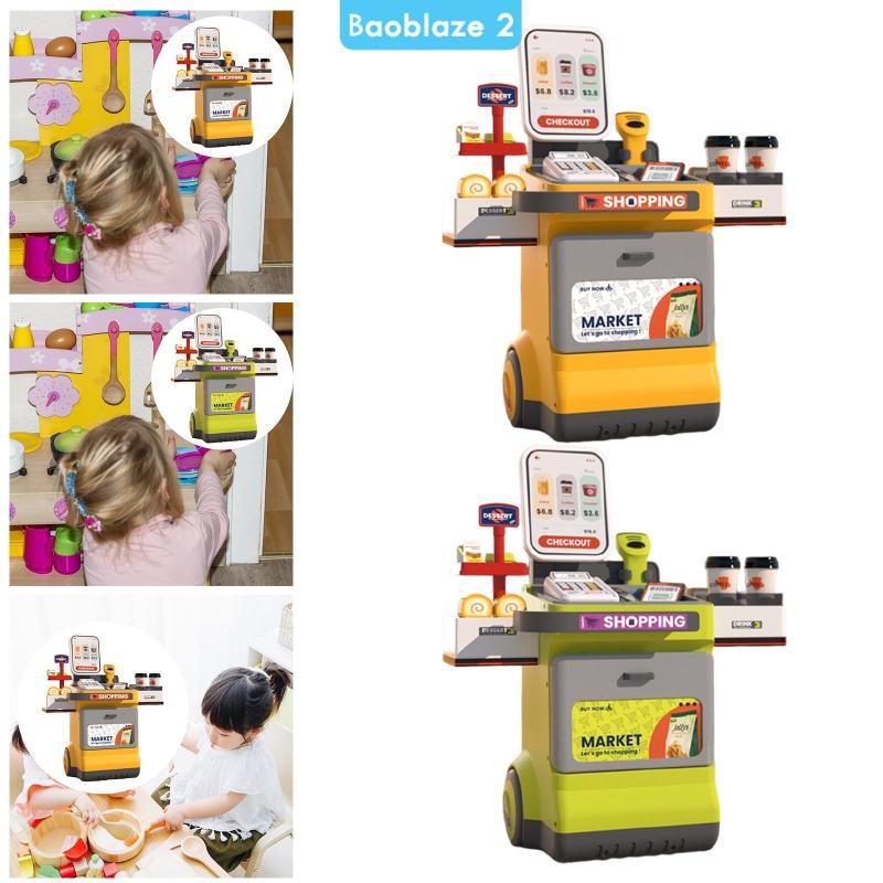 [baoblaze2] Register Playset Toy for Kids Grocery Game Food Set Gift Shopping Cart Educational Store