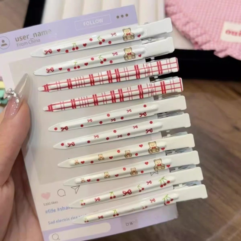 เชอร์รี่หมีกุทัณฑ์พิมพ์ลายบนคลิปลอยหางโลหะ สไตล์แฟชันสำหรับตกแต่งทรงผม จำหน่ายเป็นเซตหลายขนาด