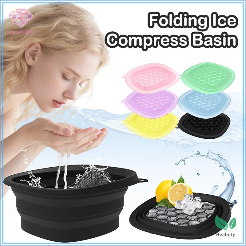 Heabety Square ชามซิลิโคนพับได้สําหรับ Face Ice Bath และ Home Skincare Routine แบบพกพา Face Dipping Bowl สําหรับผู้หญิงและสาวใหม่
