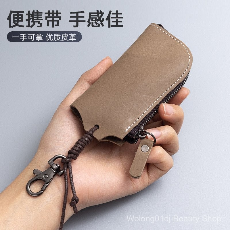 พวงกุญแจ ซองใส่กุญแจรถแฟชั่นหนังม้าบ้าผู้ชายมัลติฟังก์ชั่กรณีที่สําคัญการควบคุมระยะไกลถุงเก็บพวงกุญแจแฟชั่น