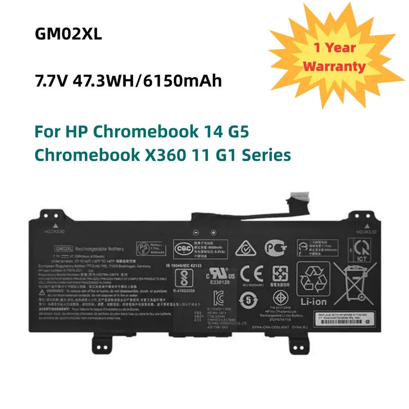 7.7V 47.3WH GM02XL Laptop Battery For HP Chromebook 14 G5 Chromebook X360 11 G1 Series917679-271 HST