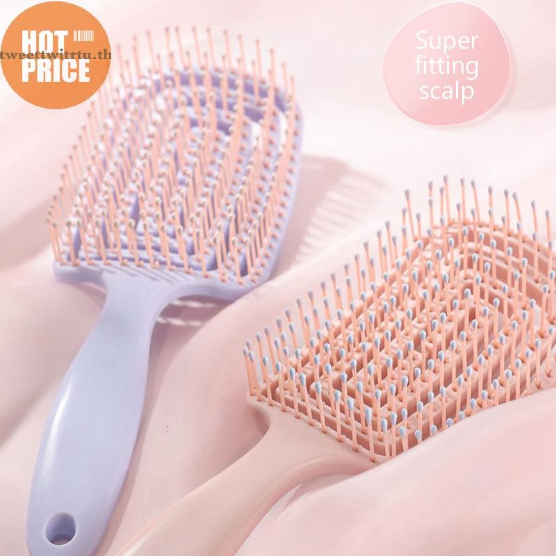 TRTU ผ่อนคลายยืดหยุ่นนวดหวี Hollow Out Detangling แปรงผมนวดหนังศีรษะหวี Fast Blow Drying Detangler เครื่องมือจัดแต่งทรงผม TH