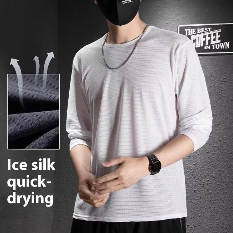 เสื้อเชิ้ตผู้ชายผ้าไหมน้ำแข็ง ระบายอากาศได้ดี แห้งไว กันแดด สำหรับใส่ในตอนกลางวัน ราคา ถูกที่สุด ดีลบีเคเค แกลเลอรีภาพที่ 3