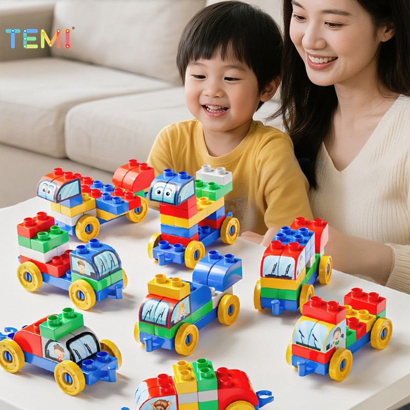 TEMI Kids Building Block ของเล่นตัวแปรรถ Early Educational Model Block ซ้อนอิฐ