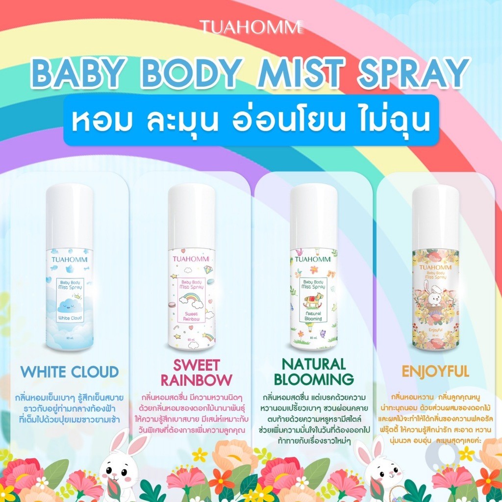 TUAHOMM BODYMISTSPRAY สเปรย์ตัวหอม โปร 3แถม1 เคล็ดลับลูกตัวหอม ผลิตภัณฑ์ระงับกลิ่นกายนาน12ชม.