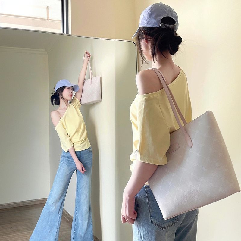 เสื้อยืดผู้หญิงไหล่ลาดธรรมดาสาวร้อนปิดไหล่สบายๆทุกการแข่งขันหลวมแขนสั้นด้านบน – โปรปัง