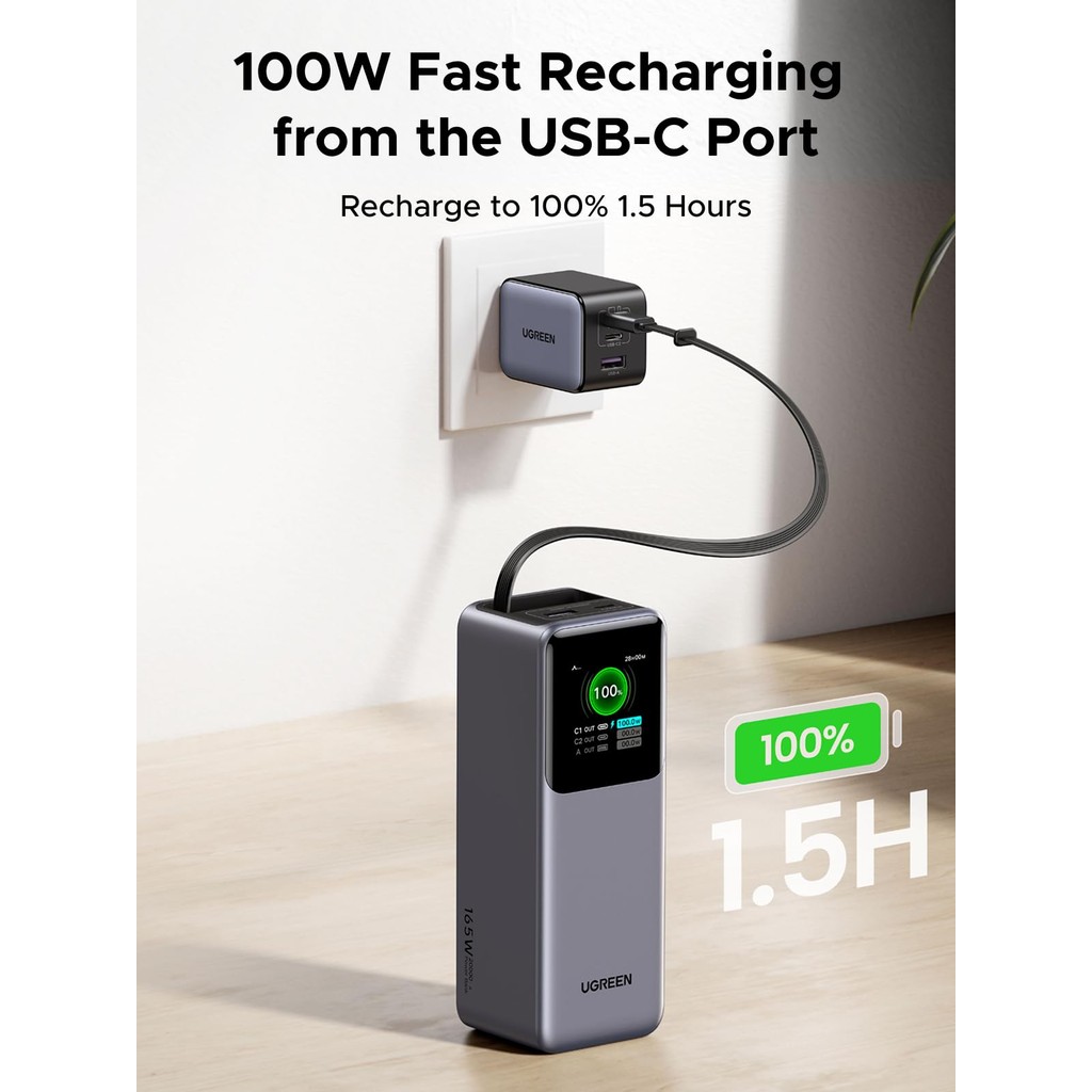 UGREEN 20000mAh 130W 165W Nexode Power Bank ในตัวสาย USB C แล็ปท็อป 12000mAh 25000MAH ชาร์จแบบพกพา WIth สมาร์ทจอแสดงผล ราคา ถูกที่สุด ดีลบีเคเค แกลเลอรีภาพที่ 7