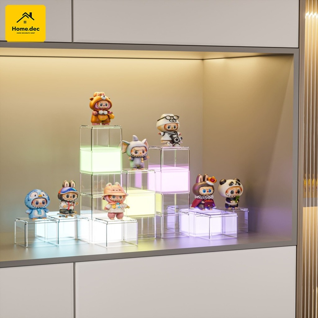 Mini สีสัน Square Light ตู้โชว์โมเดล กล่องโชว์ของเล่น โคมไฟ RGB ทรงสี่เหลี่ยม ตู้ใส่ฟิกเกอร์ ของตกแต่งบ้าน ฐานมีสวิตช์