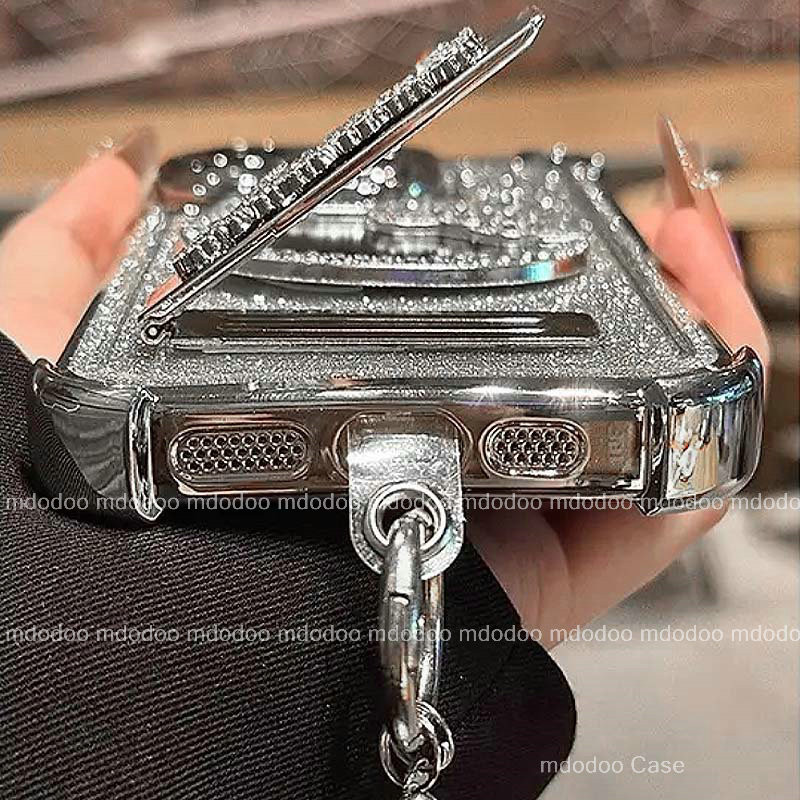 เคส Lanyard for iPhone 17 Air 16 Promax 15 Pro Max 14 Plus 17Promax 15Promax 14Promax Lovely Cartoon Luxury Kitty Diamond Makeup mirror Flash drill electroplate Stand Clear Glitter cardstock Soft Phone Case Cover JD 06 - รูปที่ 7