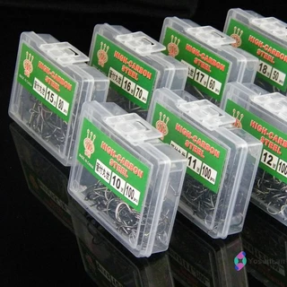 Maruse Hooks ขนาด 100 ชิ้น ในกล่อง ทำจากเหล็กคาร์บอนสูงสีดำ สำหรับใช้อุปกรณ์ตกปลาระดับมืออาชีพ