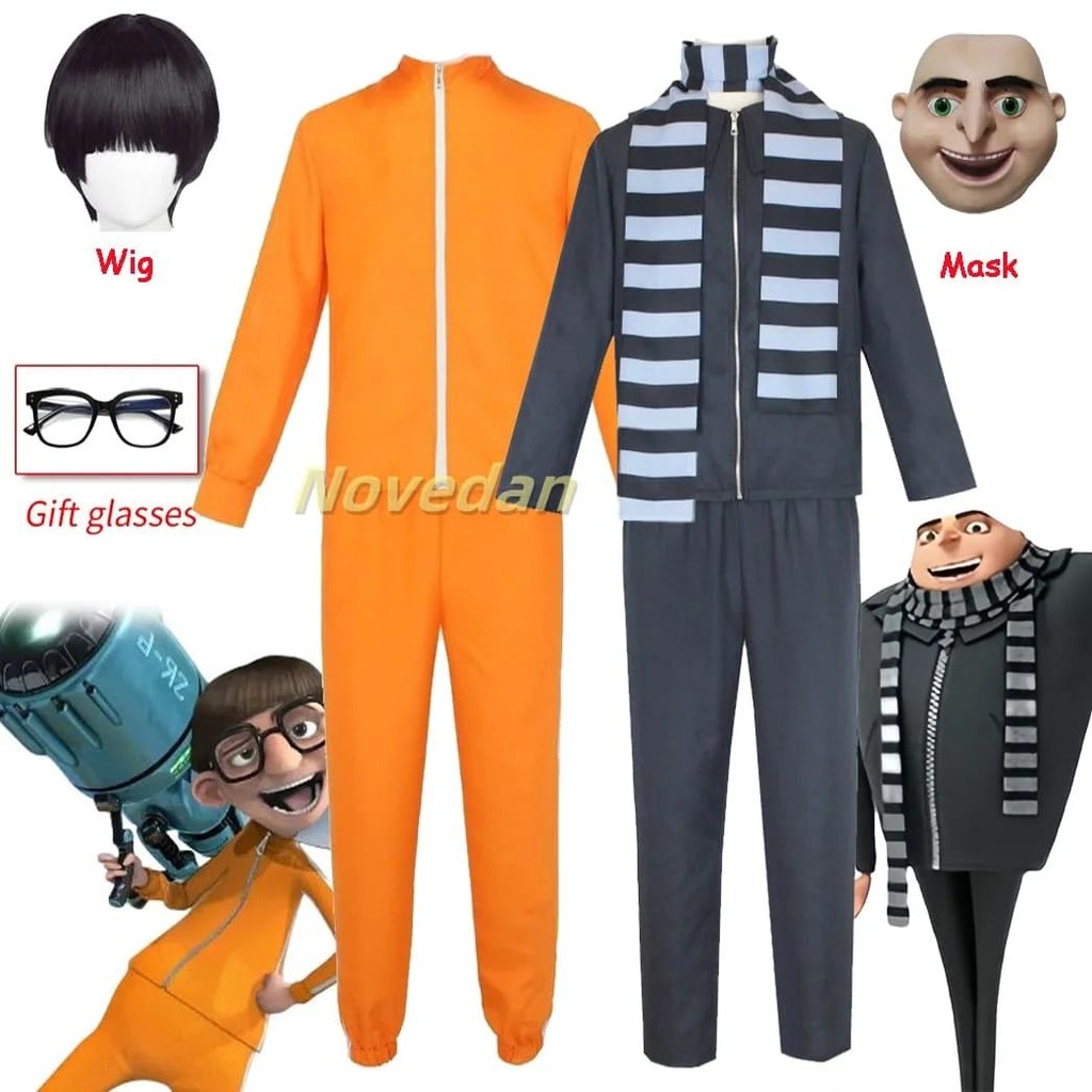 คอสเพลย์ Vector Thief Dad Gru พร้อมหน้ากากสีส้ม, jakect, กางเกง และวิกผม สำหรับชุด HALLOWEEN หรือปาร